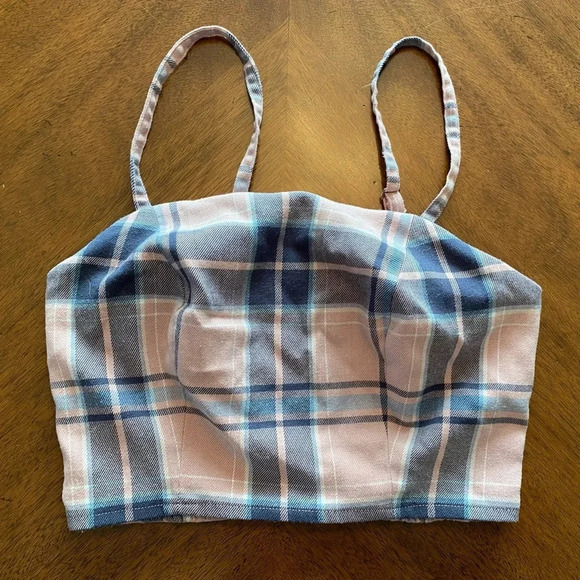Aeropostale Women’s Square Tank Top Adj Spaghetti Strap Cropped Plaid EUC Sz XS‎ - Picture 5 of 11